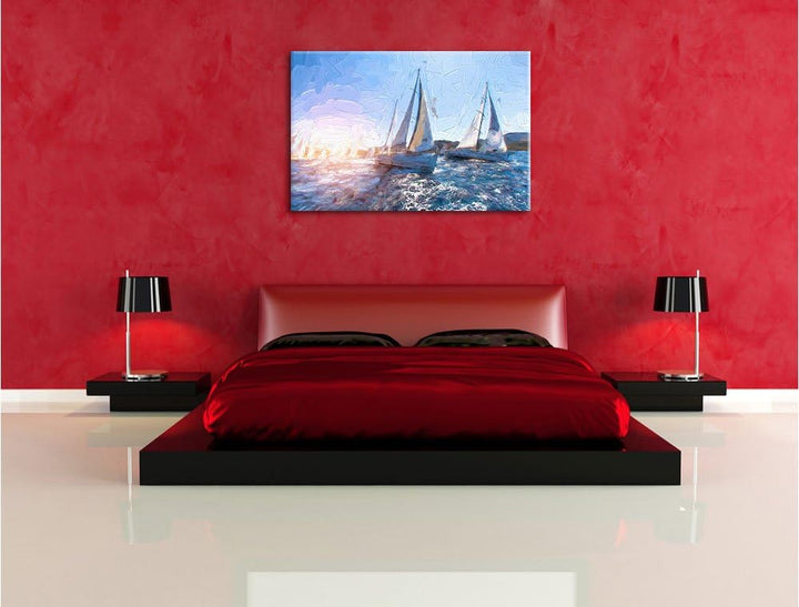 Pixxprint Luxusyachten bei Segelregatta als Leinwandbild/Grösse: 100x70 cm/Wandbild/Kunstdruck/ferti