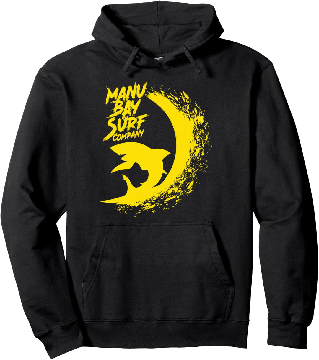 Manu Bay Surf Company New Zealand Raglan Shark Gold Logo Pullover Hoodie