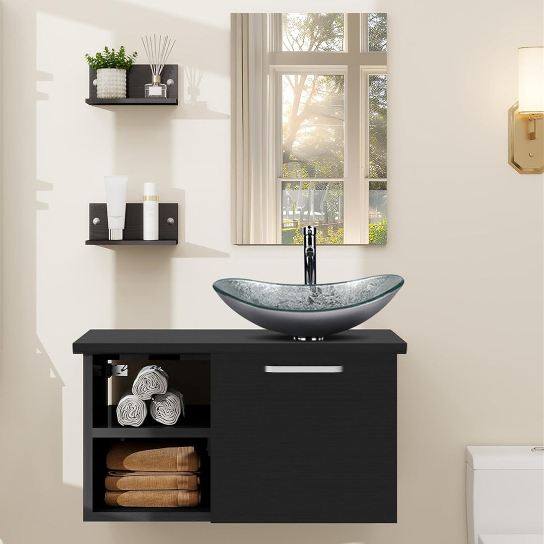 YU YUSING Badmöbel Set Waschbeckenunterschrank Badezimmerschrank mit Waschbecken Unterschrank Spiege