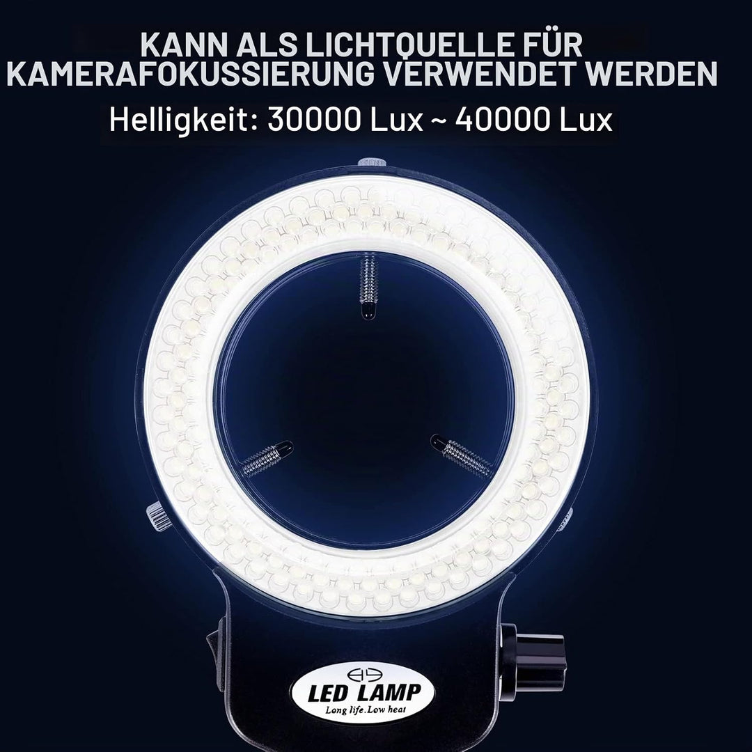 Gokelomg 144 LED Mikroskop Ringlicht Ringleuchte 0-100% Einstellbar Lampe für Microscope Ringbeleuch