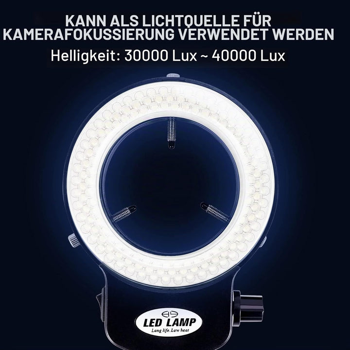 Gokelomg 144 LED Mikroskop Ringlicht Ringleuchte 0-100% Einstellbar Lampe für Microscope Ringbeleuch