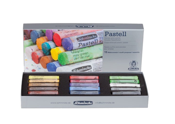 Schmincke – Pastell, 15 Farben, Mehrzweck, Grundsortiment 77 215 097, Kartonset mit 15 Pastellstifte