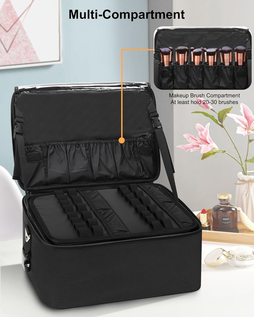 Kosmetikkoffer Grosse Make-up Tasche Professionelle Schminkkoffer Reise Beauty Case mit 3 Kosmetikta