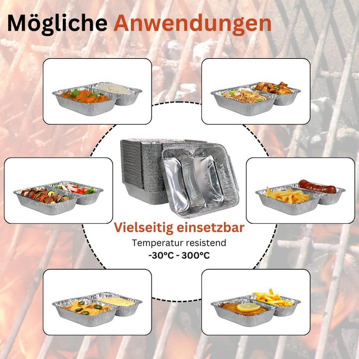 Enpack 500 Stück Aluminiumschale mit Einlegedeckel 1020L - Zweigeteilte Menüschale - 1020 ml Füllmen