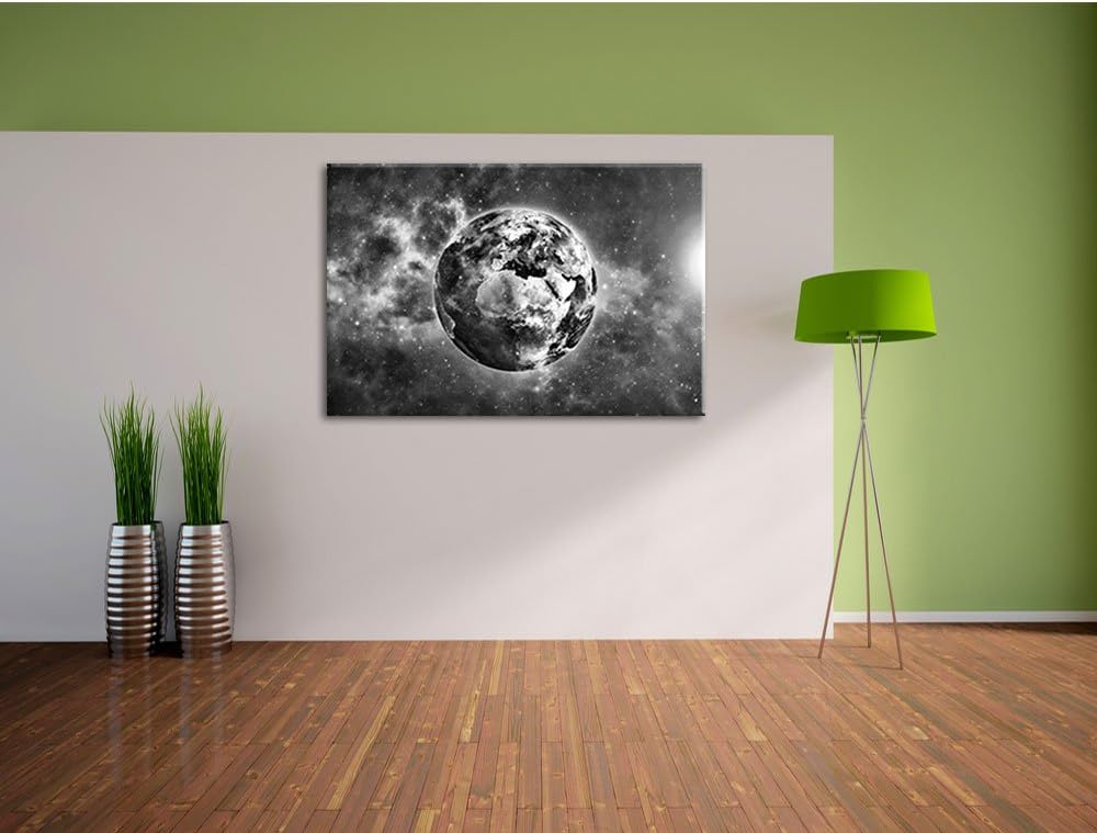 Pixxprint Erde im Universum / 100x70cm Leinwandbild bespannt auf Holzrahmen/Wandbild Kunstdruck Deko
