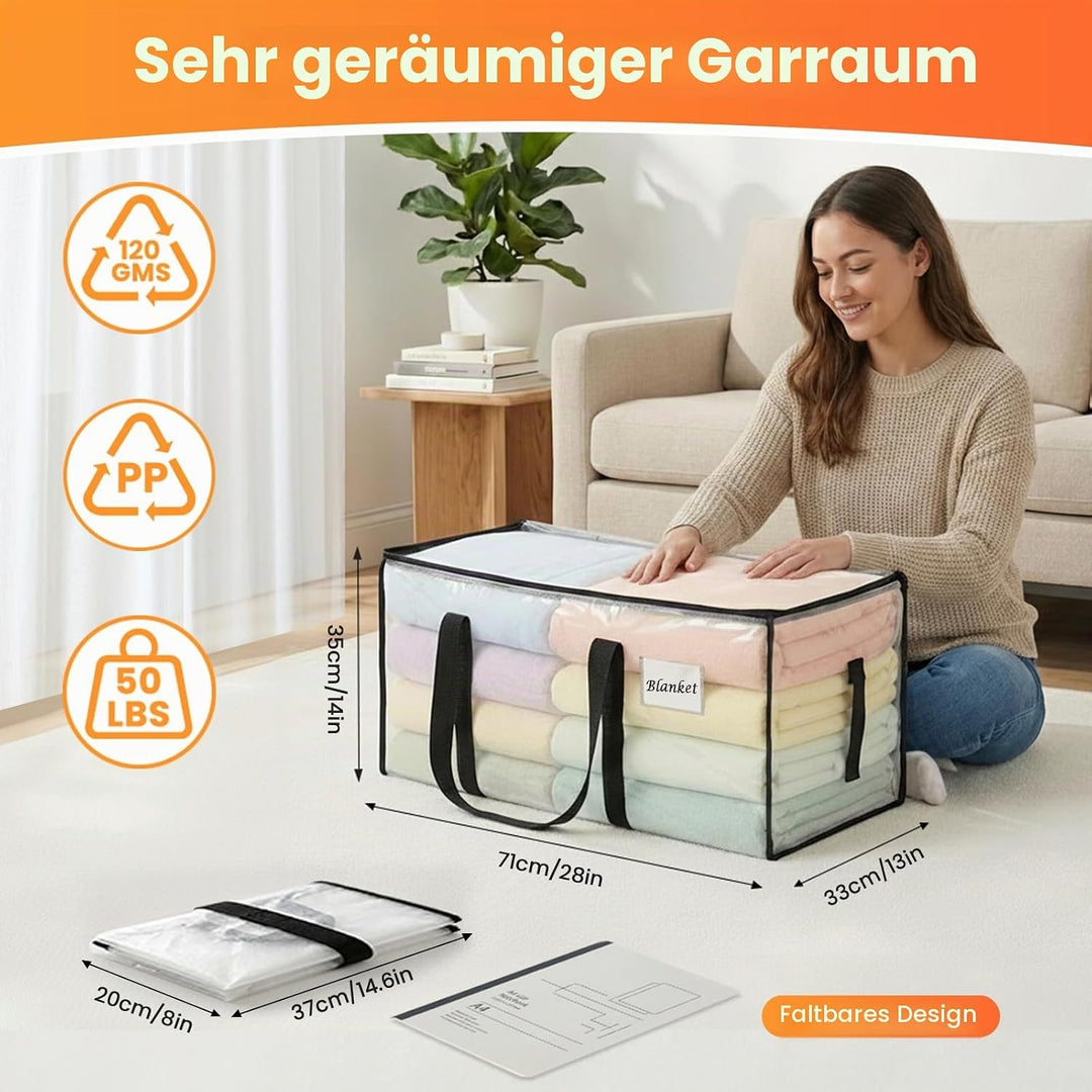 RICHER HOUSE 90L Grosse Aufbewahrungstasche wasserdichte, 4 stück Heavy-Duty Umzugstaschen mit Reiss
