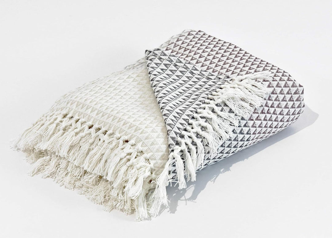 Wohndecke Plaid Dana, 150x200 cm, Grau Mauve (Altrosa) Weiss (Weiss), Gemustert, Boho, Baumwolle, ge