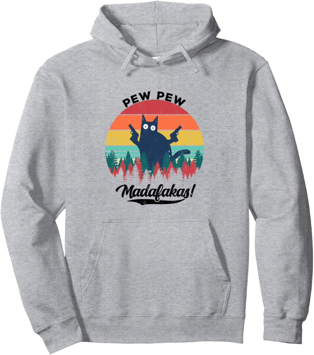 Cat Pew Pew Madafakas - Vintage Crazy Cat Funny Pullover Hoodie