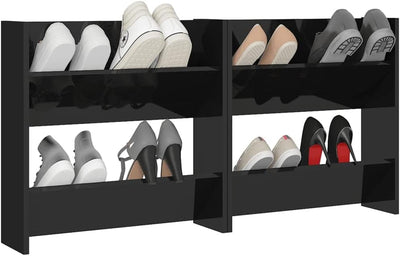 homiuse 2 Stück 60x18x60 cm Wand Schuhschrank mit 2 Kippböden Schuhregal Schmal Hochglanz Schwarz Sc