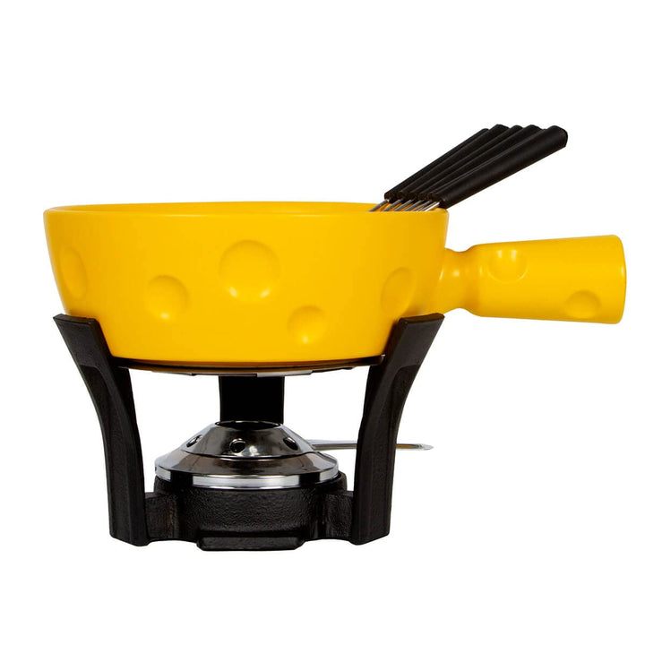 Boska Fondue-Set Super Cheesy/käseförmiger Topf/Steingut/Gusseisen/Gelb/Silber/Schwarz / 290 x 200 x