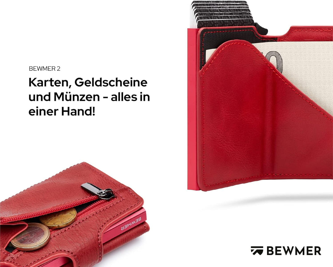 BEWMER 2 Shielded | Herren und Damen Slim Wallet mit RFID-Schutz Anti-Cloning | Kartenetui mit Münzf