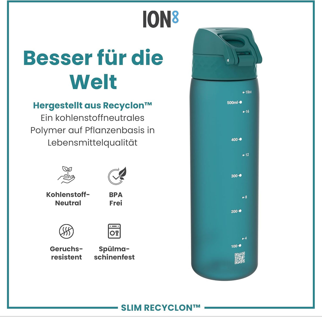 Ion8 Trinkflasche, Auslaufsicher, Einhandöffnung, Sichere Verriegelung, Spülmaschinenfest, BPA-frei,