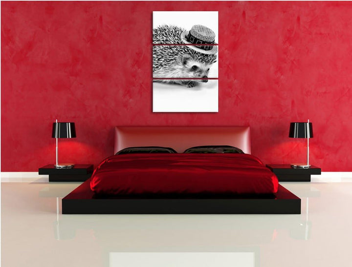 Pixxprint Lustiger Igel mit Hut als Leinwandbild/Grösse: 3 Teilig (120x80) cm/Wandbild/Kunstdruck/fe