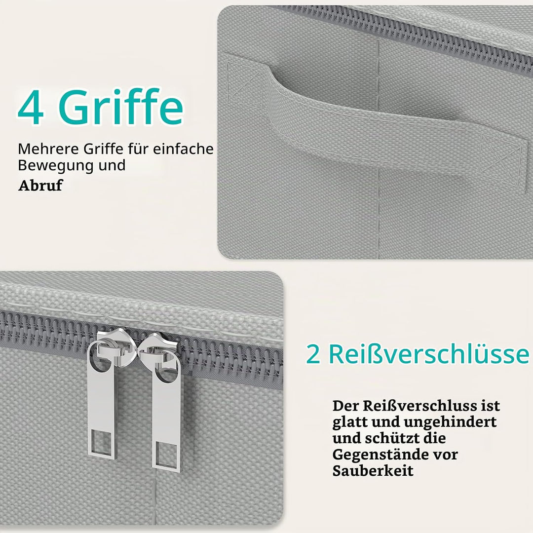 Unterbett Aufbewahrungsbox mit Deckel, Grau, 60x30x15 cm, 2 Stück | Faltbare Aufbewahrungstasche, Un