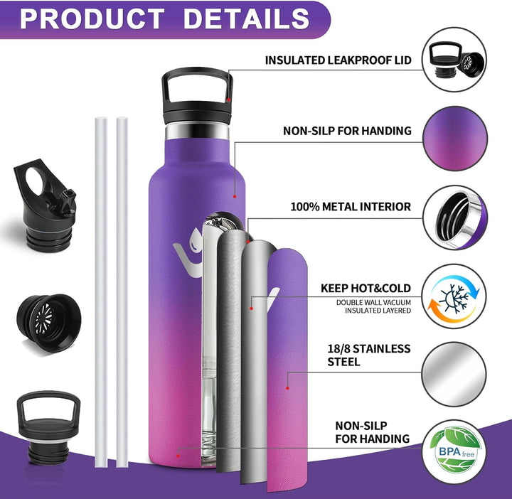 HoneyHolly Trinkflasche Edelstahl, 750 ML BPA-Frei, Thermosflasche, Auslaufsichere Isolierflasche Do