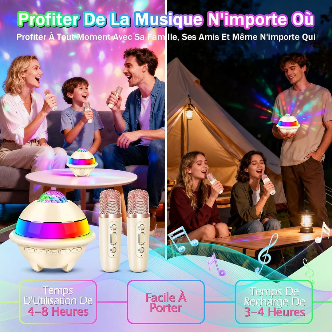 JONRRYIN Karaoke Anlage mit 2 Mikrofonen, Tragbare Bluetooth Karaoke Maschine Kinder mit Disco Licht