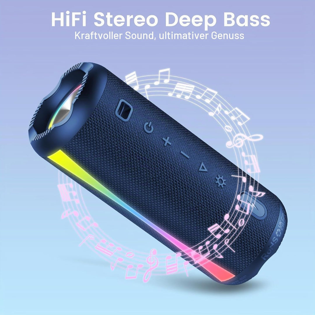 Bluetooth Lautsprecher, Musikbox Bluetooth 5.4 mit RGB Lichter, Tragbarer Lautsprecher Freisprechfun