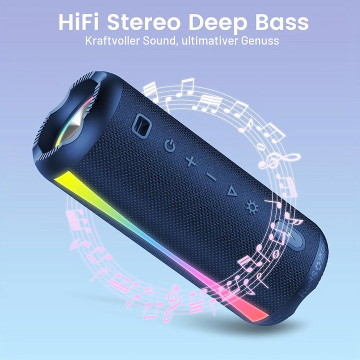 Bluetooth Lautsprecher, Musikbox Bluetooth 5.4 mit RGB Lichter, Tragbarer Lautsprecher Freisprechfun