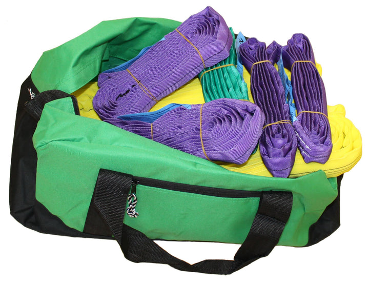 Rundschlingen Set 1t - 3t Tragfähigkeit, 11-teilig, 1000-3000 kg WLL, farbcodiert violett, grün, gel