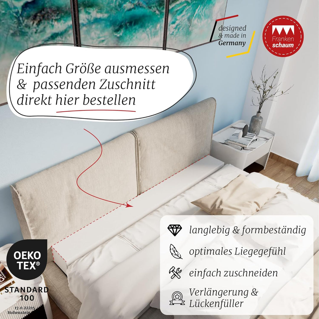 Frankenschaum Premium Matratzenverlängerung - 160×20×20cm – extra passender Schaumstoff Zuschnitt fü