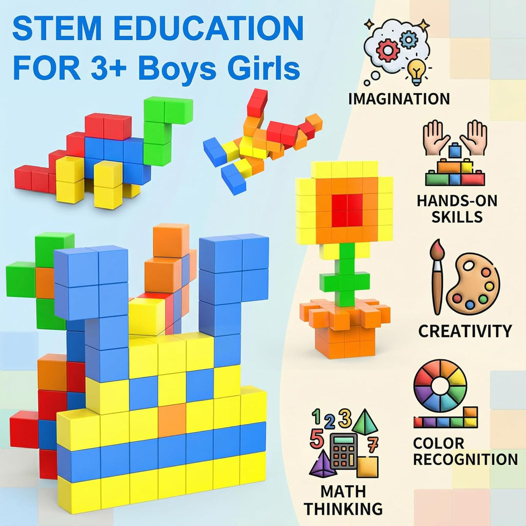 ASOK 48PCS Grosse Magnetwürfel Geschenk für 3 4 5 6 Jahre alte Jungen und Mädchen Magnetische Bauste