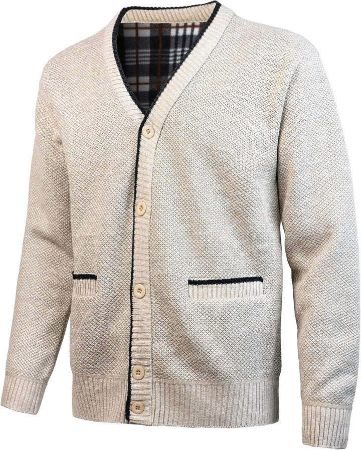 KTWOLEN Herren Strickjacke V Ausschnitt Fleecejacke Wintermantel Sweatjacke Cardigan Trachtenjacke W