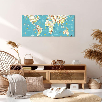 Bilder auf Leinwand 100x40cm Leinwandbild Geographie Globus Grafik Illustration Gross Wanddeko Bild