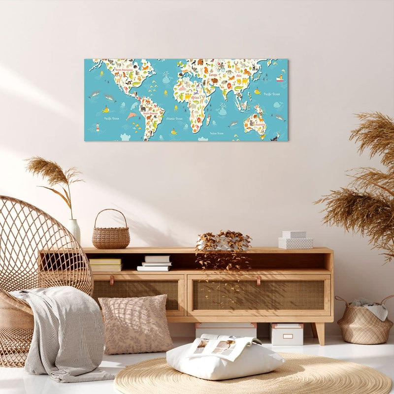 Bilder auf Leinwand 100x40cm Leinwandbild Geographie Globus Grafik Illustration Gross Wanddeko Bild