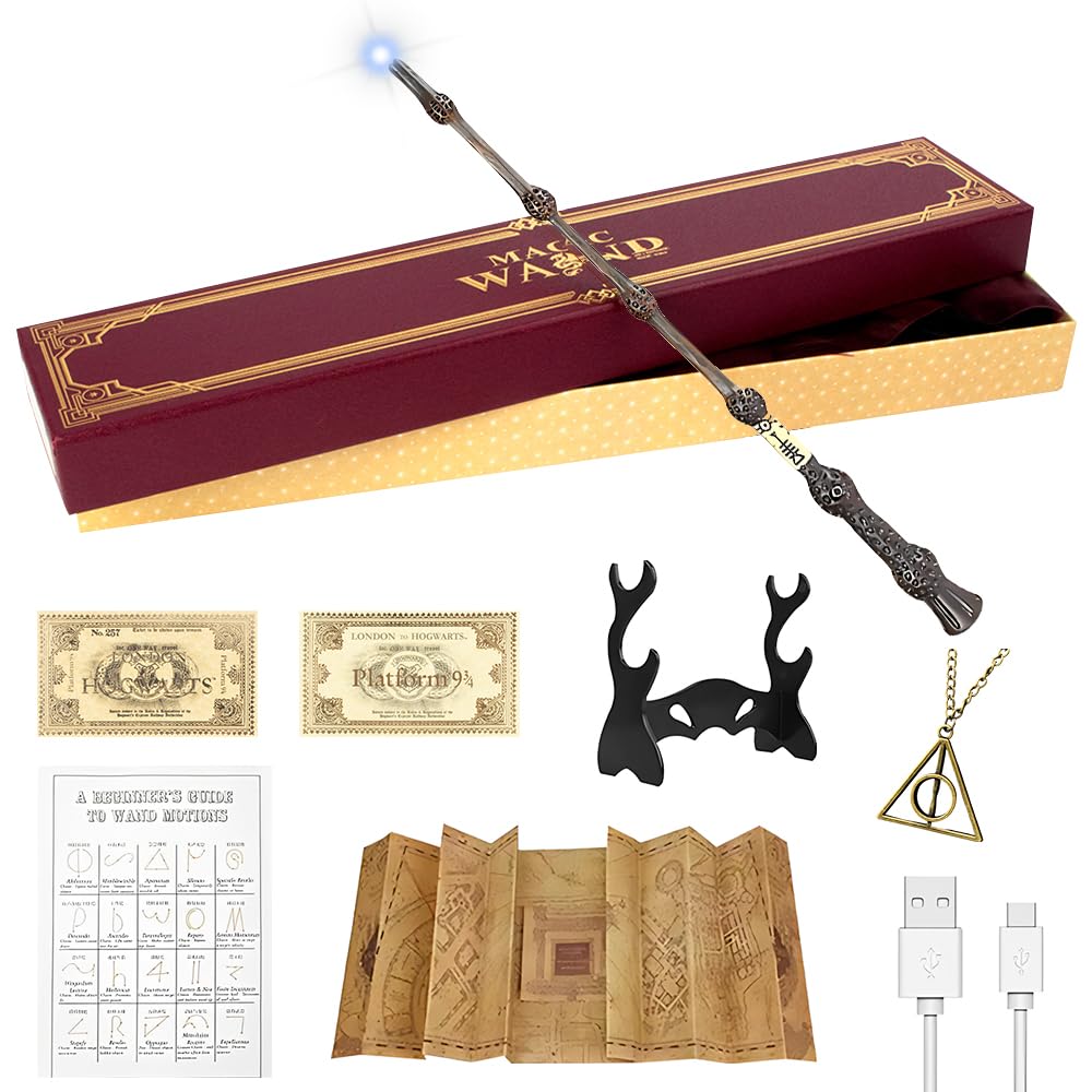 NAVESO 37cm Zauberstab mit LED Licht, USB Aufladung Zauberstab In Geschenkbox mit Zauberspruchkarte,