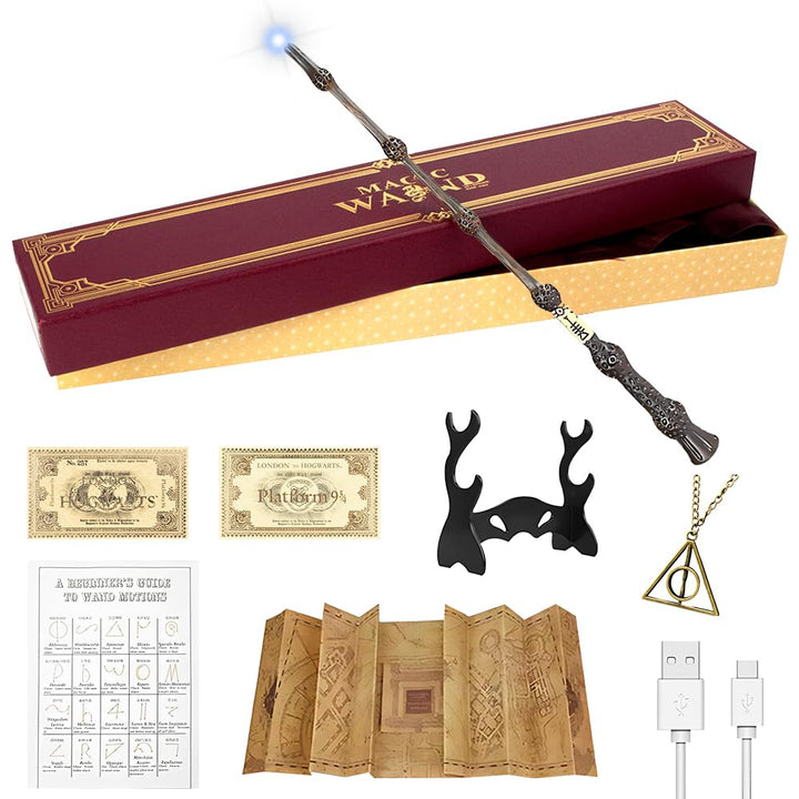 NAVESO 37cm Zauberstab mit LED Licht, USB Aufladung Zauberstab In Geschenkbox mit Zauberspruchkarte,