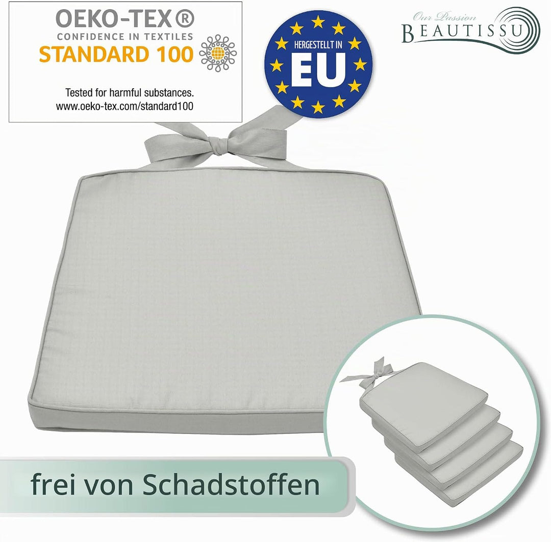 Beautissu Pia 4er Set Stuhlkissen 40x45 cm - Sitzkissen Outdoor Gartenstuhlkissen, Garten Sitzpolste