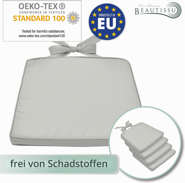 Beautissu Pia 4er Set Stuhlkissen 40x45 cm - Sitzkissen Outdoor Gartenstuhlkissen, Garten Sitzpolste