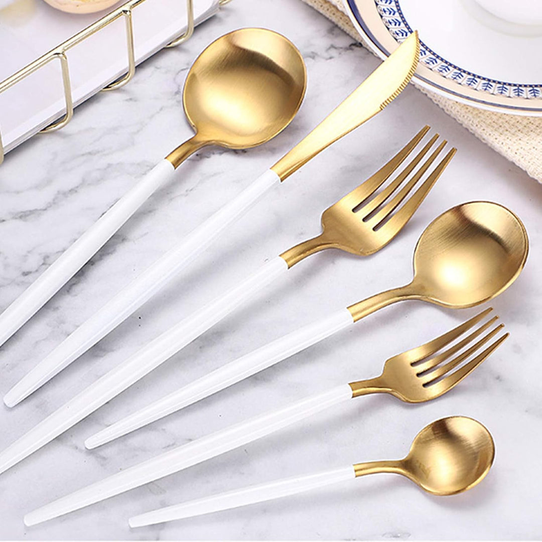 rismart Edelstahl 24 Teile Besteck Set Silberbesteck mit Messer, Kaffee Suppe Teelöffel, Gabeln Gold