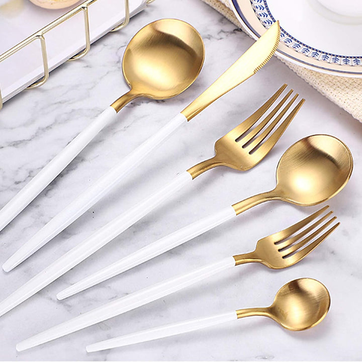 rismart Edelstahl 24 Teile Besteck Set Silberbesteck mit Messer, Kaffee Suppe Teelöffel, Gabeln Gold