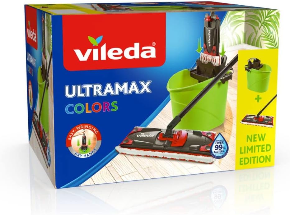 Vileda ULTRAMAX 2in1 Bodenwischer Komplett Set, Wischmopp mit Stiel, Mikrofaser-Bezug und Eimer mit