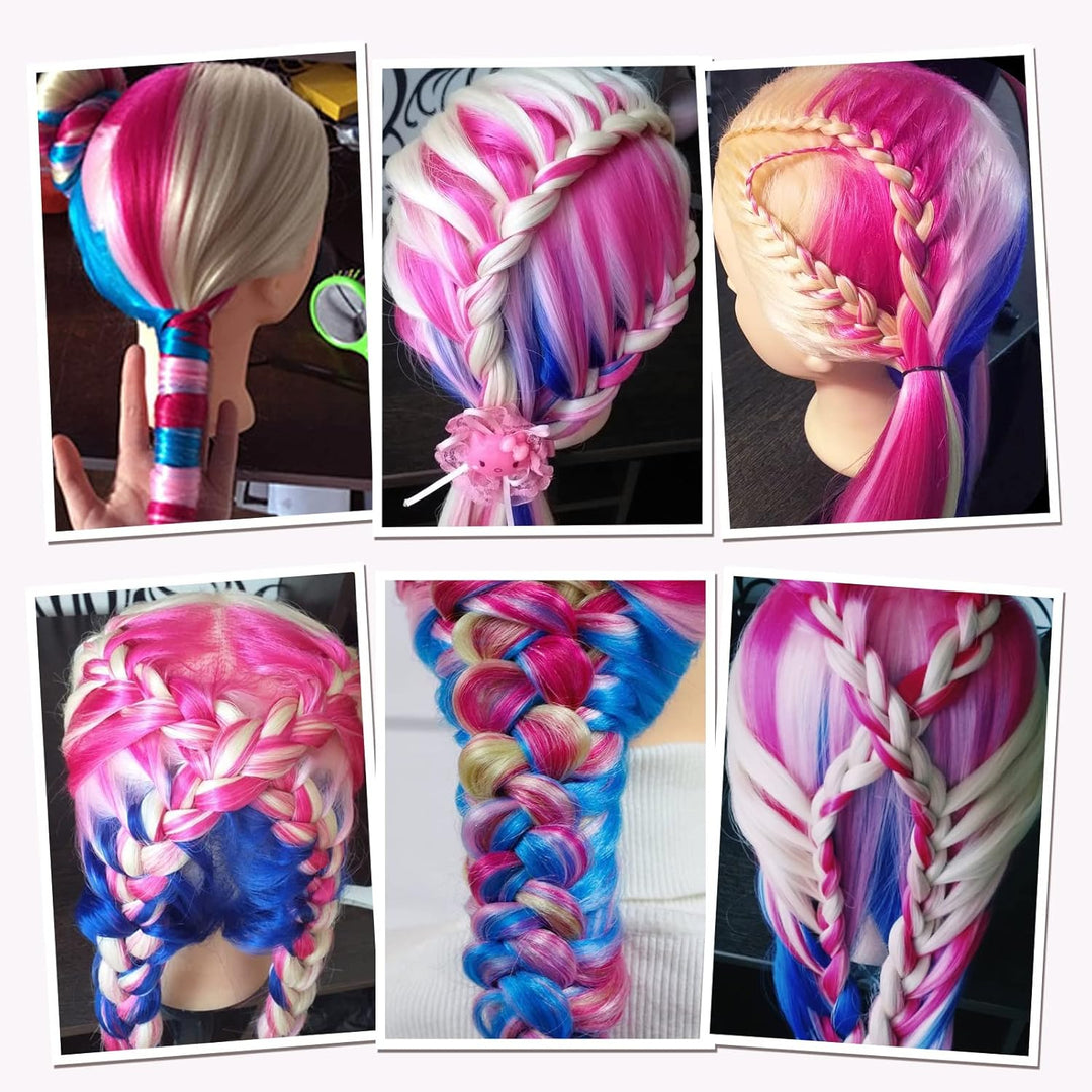 Yofuly Trainingskopf, 75 cm, Regenbogenfarben, Friseur, Mannequin, Puppe, Kunstfaser, Haarstyling-Se