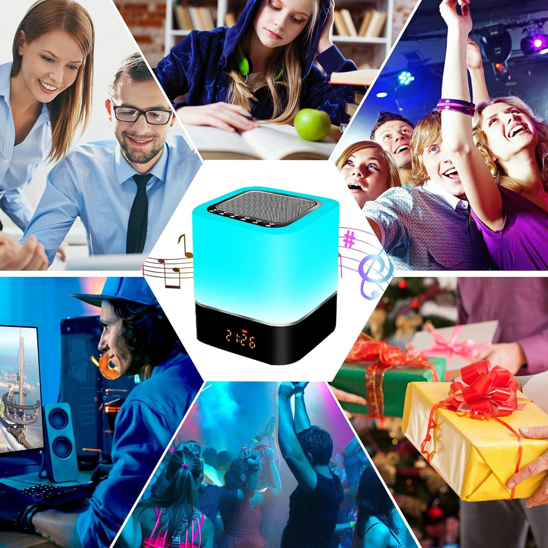 Nachttischlampe mit Wecker, Bluetooth-Lautsprecher, Dimmbarer RGB-Farbwechsel, Tragbarer Bluetooth-L
