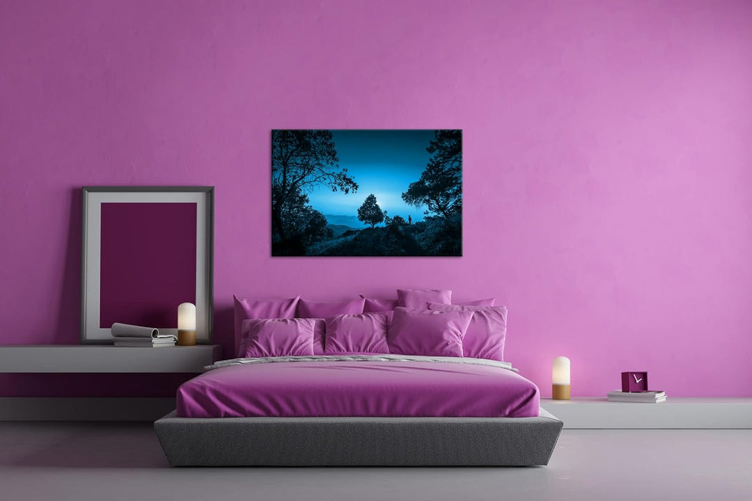 deyoli aussergewöhnliche Hügellandschaft mit Bäumen Format 80x60 Effekt: Monocrome Blau als Leinwand
