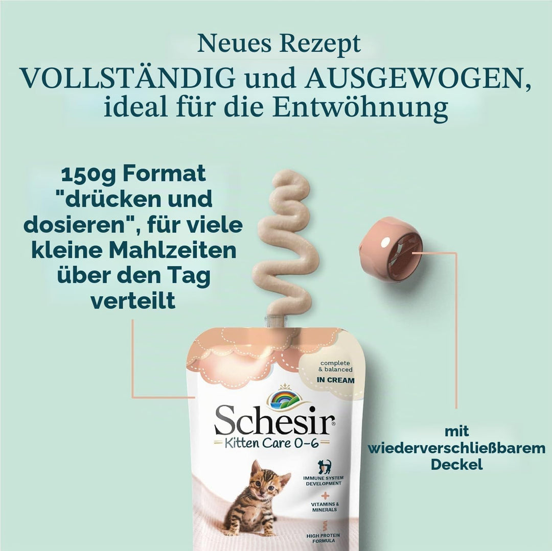 Schesir Cat Kitten Cream Huhn - Kitten Nassfutter für Junge Katzen - Hühner-Creme Katzenfutter nass