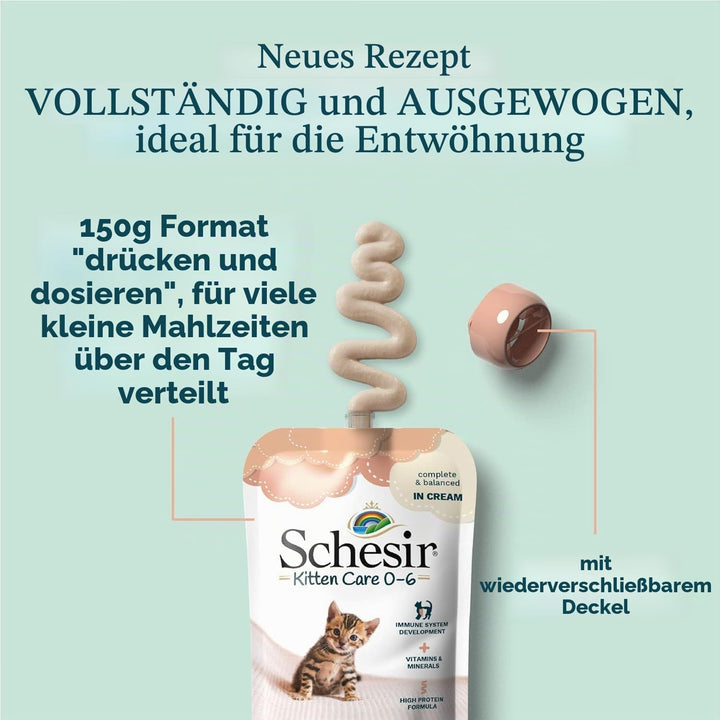 Schesir Cat Kitten Cream Huhn - Kitten Nassfutter für Junge Katzen - Hühner-Creme Katzenfutter nass