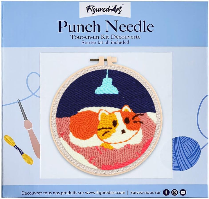 Figured'Art Punch Needle Set für Erwachsene - Stickerei, ideal für Anfänger - Eine Katze in ihrem Be