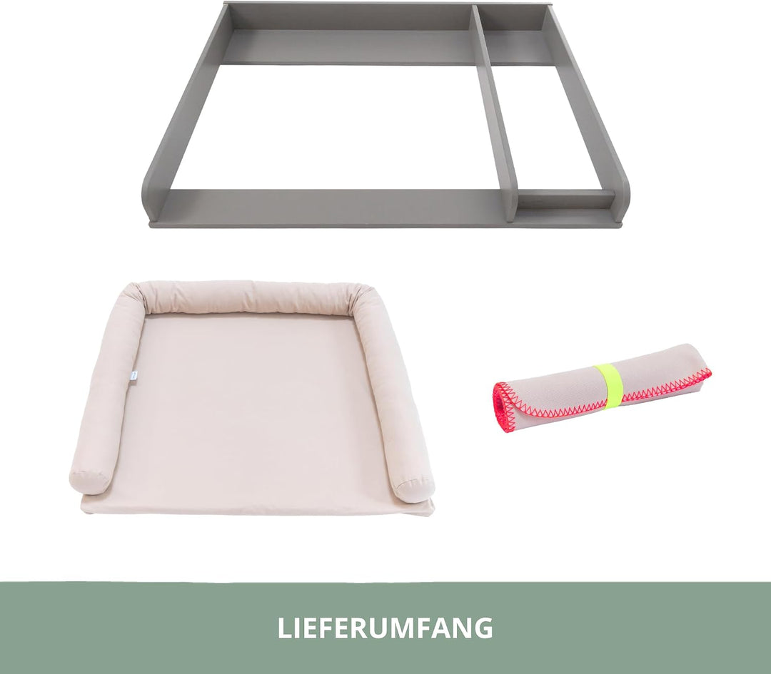 Wickelaufsatz Set für graue IKEA HEMNES 108 cm – mit Wickelaufsatz aus hochwertigem MDF sowie Wickel