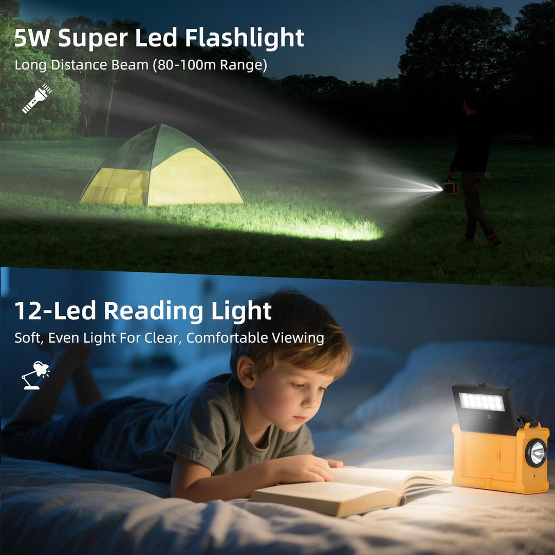 Solar Kurbelradio mit 12000mAh Akku Wiederaufladbare, Extra Grosse Solarpanel, AM/FM Notfallradio mi