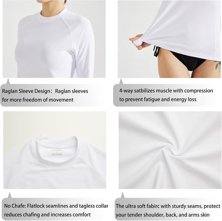 Damen Rash Guard Langarm Sonnenschutz Schnelltrocknend Badeshirt Surf Shirt Schwimmen Bademode L Wei