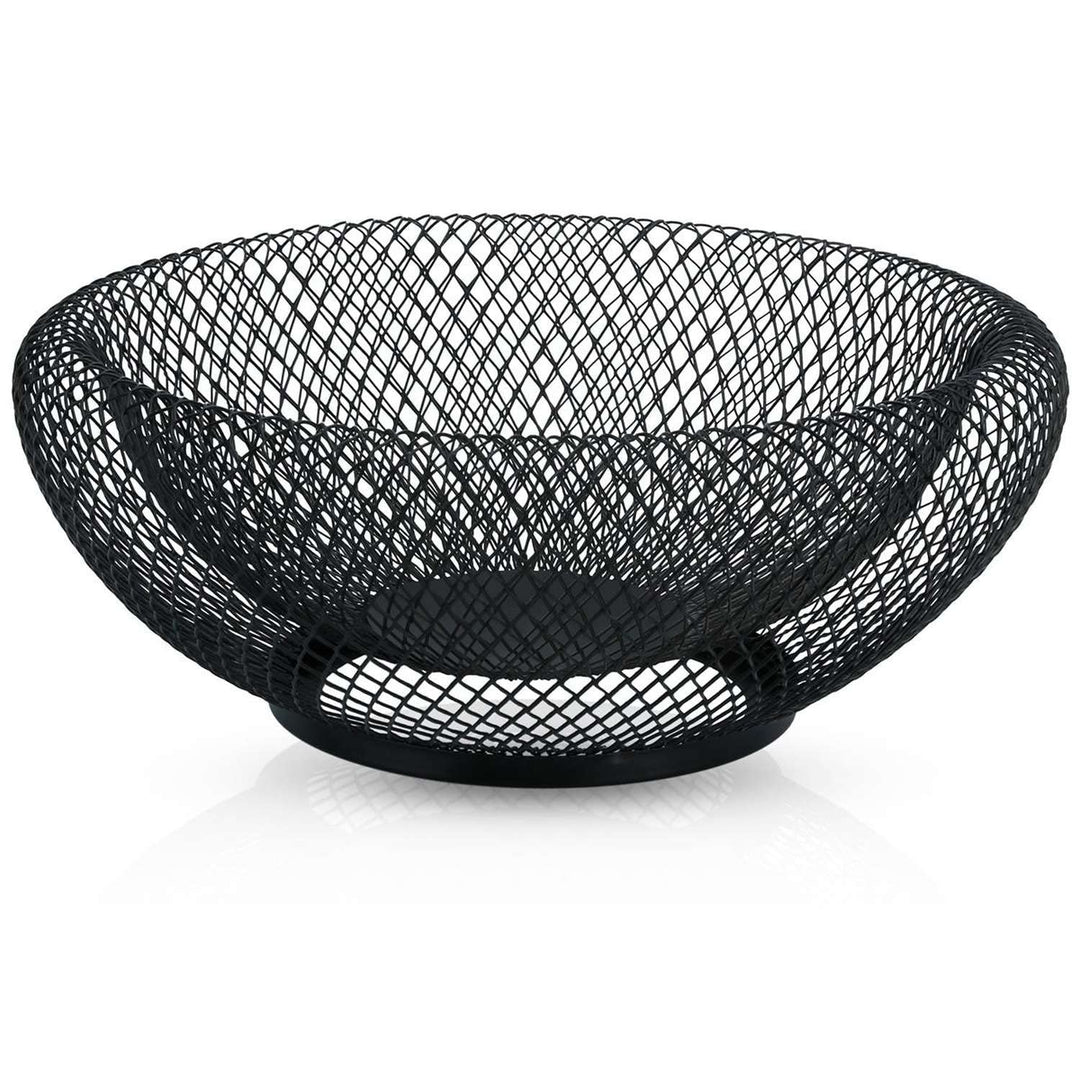 Obstkorb aus Metall in Schwarz rund 25 x 9.8 cm – Moderne doppelwandige Obstschale, Mesh Design Deko