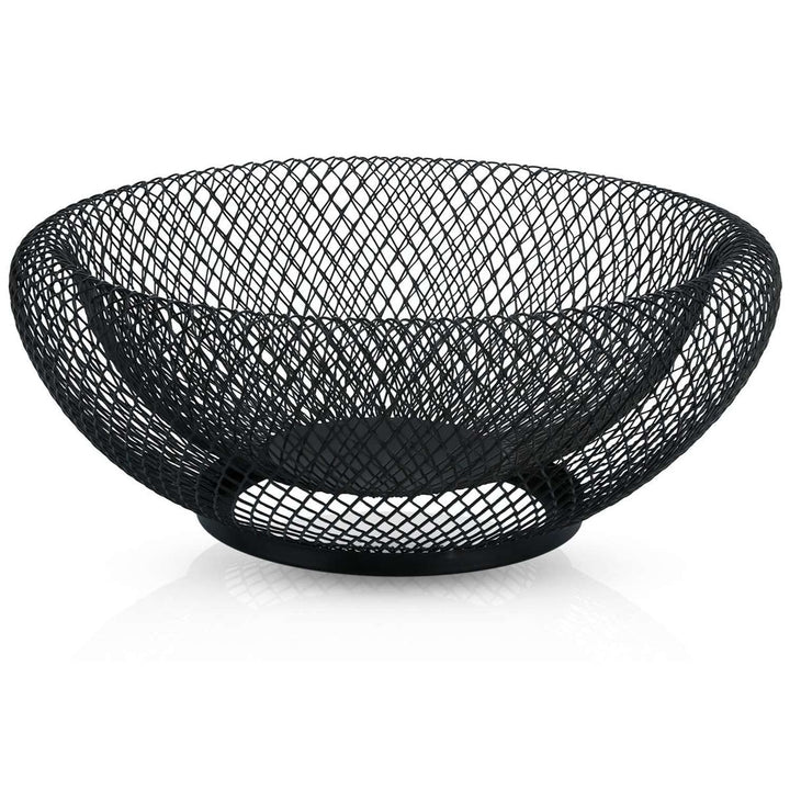Obstkorb aus Metall in Schwarz rund 25 x 9.8 cm – Moderne doppelwandige Obstschale, Mesh Design Deko
