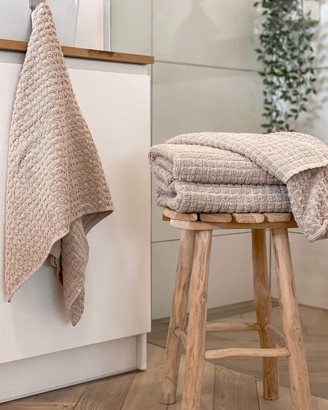 Frottee Badehandtuch 4er Set Baumwolle beige verschiedene Grössen Atai