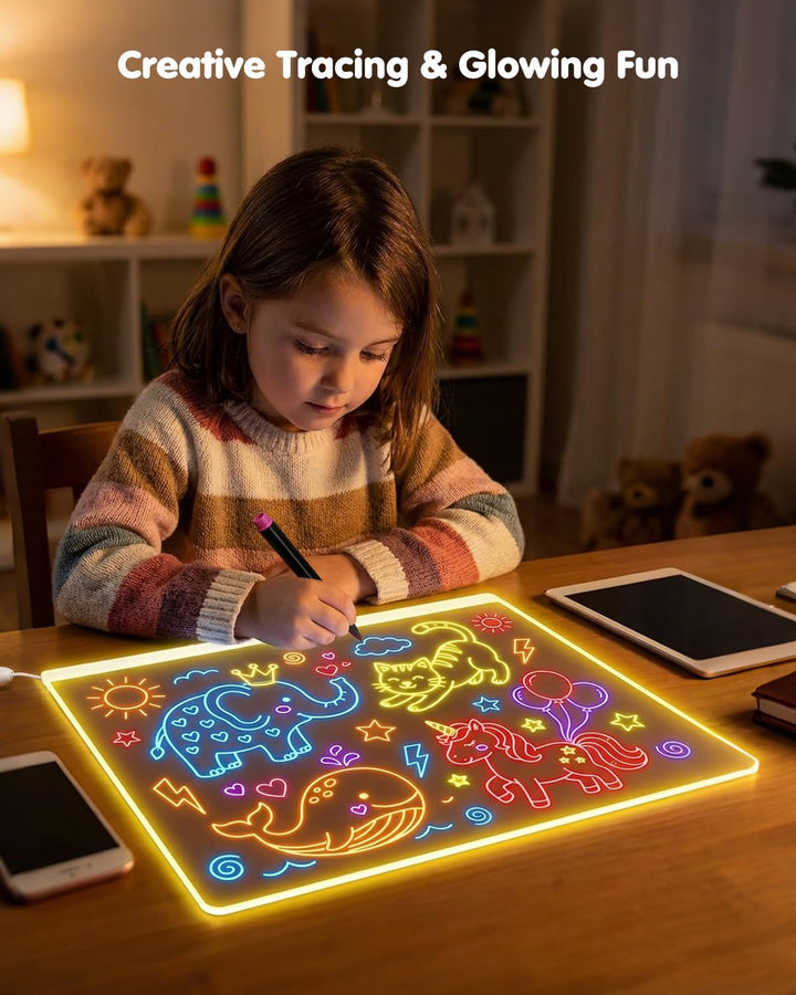 MQFORU LED Zeichenbrett 35x25CM, LED Notiztafel Abwischbar Maltafel Kinder mit 8 Colour Lighting 6 M