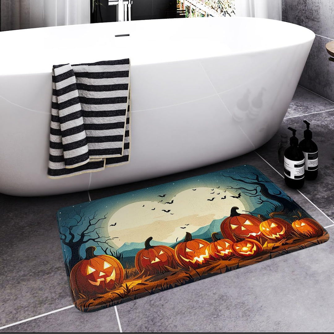 Britimes Halloween-Badematte für Badezimmer, Kürbis, Mondlicht, dunkle Nacht, Gräber, Badezimmertepp
