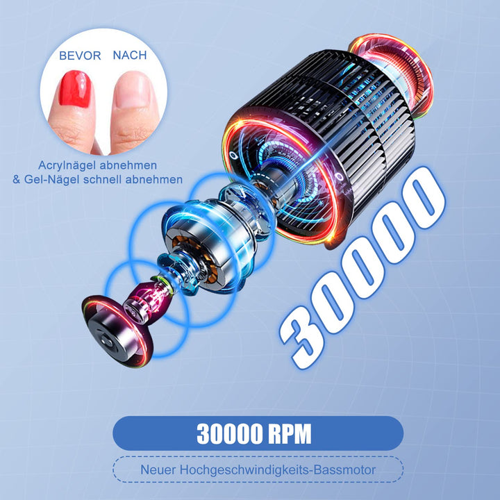 FOLAI Elektrischer Nagelschneider für Gelnägel, Acrylnägel, Hornhautentfernung, 30000 U/min, profess